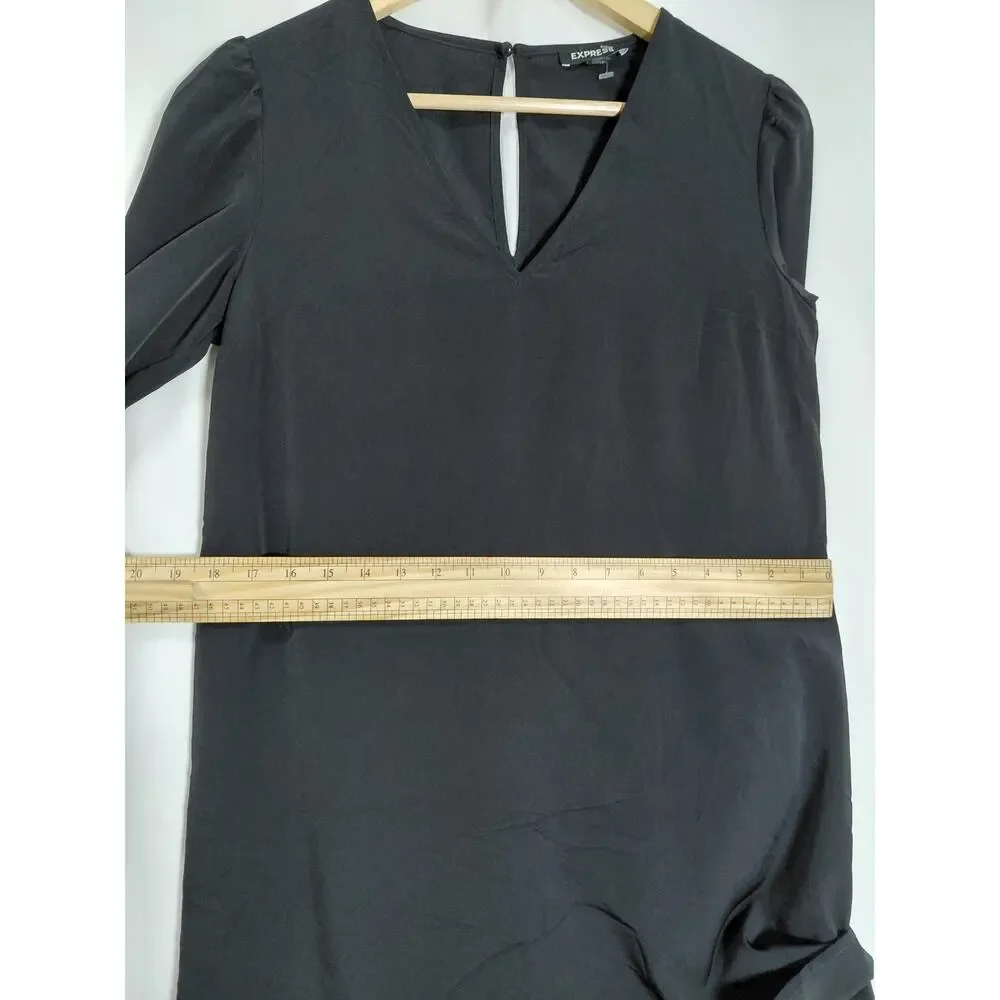 Express Black V-Neck Long Sleeve Gold Button Cuff Shift Dress Women Size XS